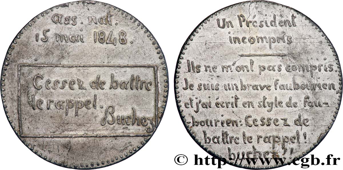 DEUXIÈME RÉPUBLIQUE Médaille, Intervention de Philippe BUCHEZ à l’Assemblée Nationale SS