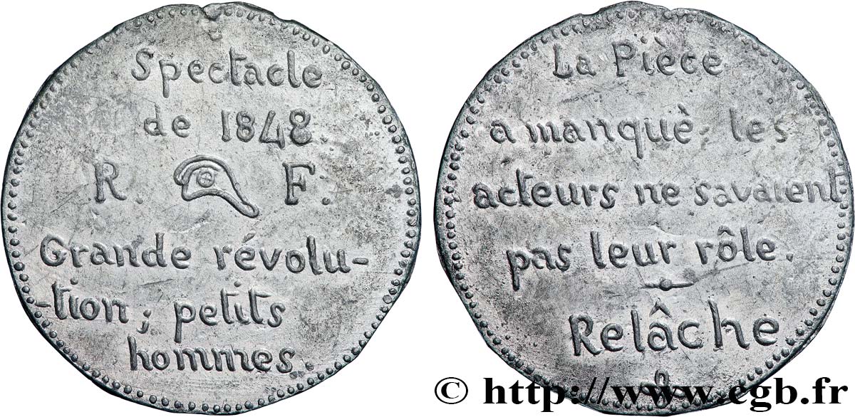 DEUXIÈME RÉPUBLIQUE Médaille, Spectacle de 1848 MBC+
