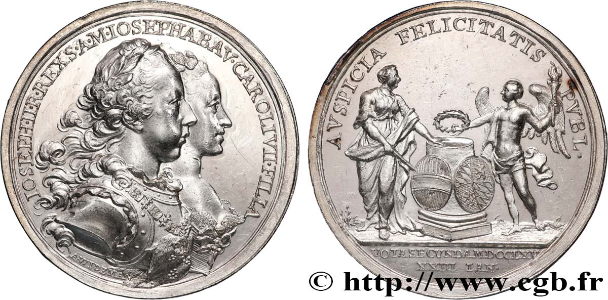 AUTRICHE - JOSEPH II Médaille, Mariage de Josépha avec Joseph II, futur Empereur d’Autriche EBC/MBC+