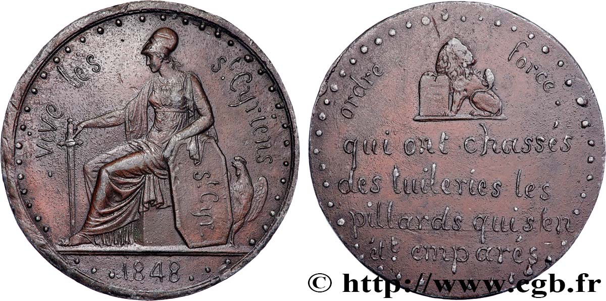 DEUXIÈME RÉPUBLIQUE Médaille, Reprise des Tuileries - Hôpitaux civils MBC+