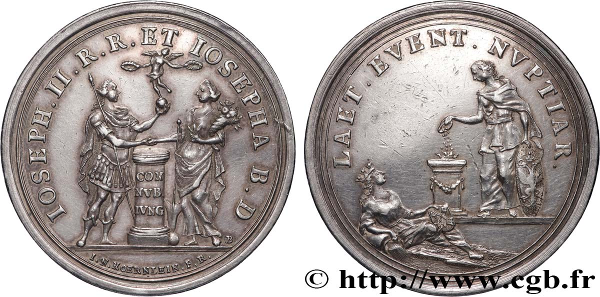 AUTRICHE - JOSEPH II Médaille, Mariage de Josépha avec Joseph II, futur Empereur d’Autriche MBC+