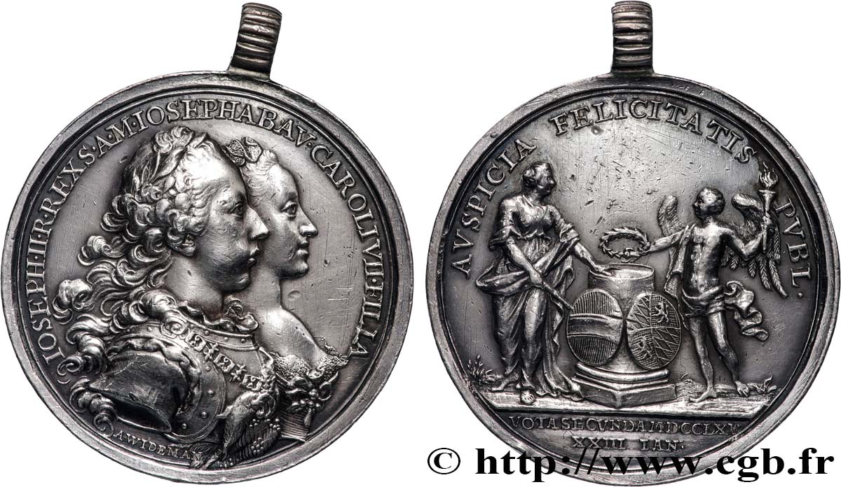 AUSTRIA - JOSEPH II Médaille, Mariage de Josépha avec Joseph II, futur Empereur d’Autriche AU