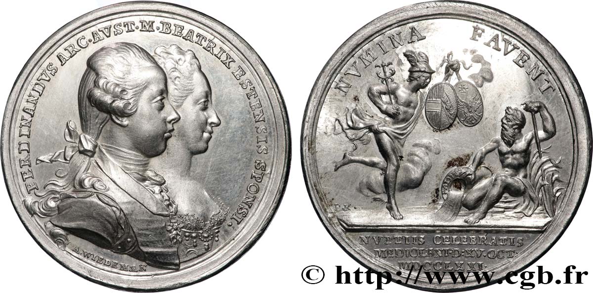 AUTRICHE - MARIE-THÉRÈSE Médaille, Mariage de Ferdinand d’Autriche avec Béatrix de Modène SUP