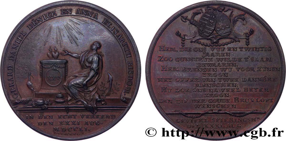 NIEDERLANDE Médaille, Noces d’argent de Gérard Denick et Anna Bisdom VZ