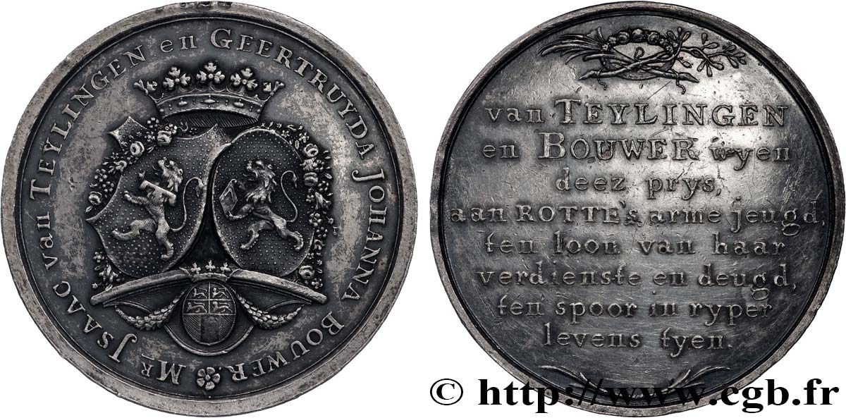 PAYS-BAS Médaille, Mariage de Isaac van Teylingen et Geertruyda Johanna Brouwer TTB
