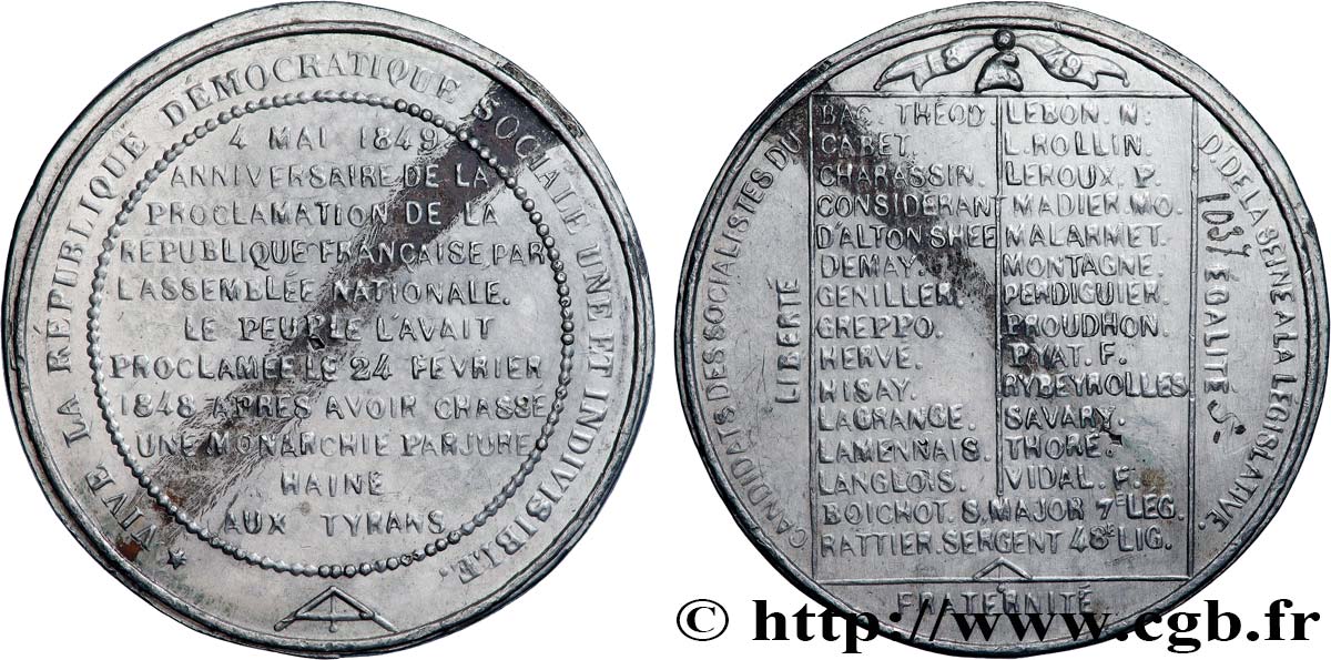 ZWEITE FRANZOSISCHE REPUBLIK Médaille, Anniversaire de la réunion de l’Assemblée, Proclamation de la République fVZ