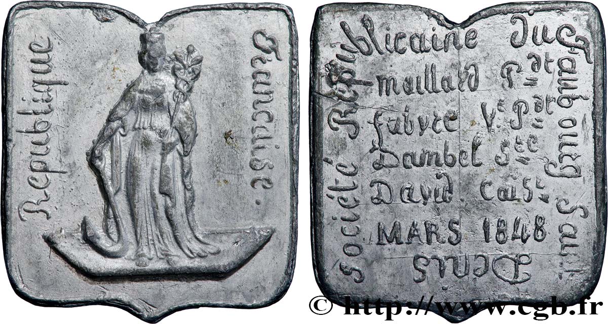 SECOND REPUBLIC Médaille, Société républicaine du Faubourg Saint-Denis XF
