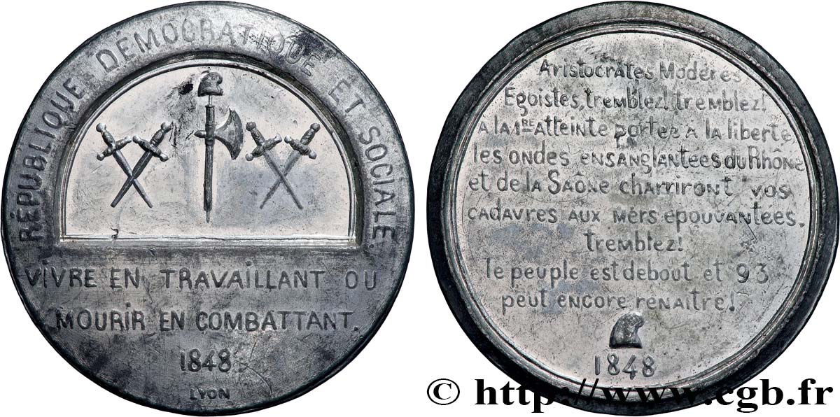 DEUXIÈME RÉPUBLIQUE Médaille, Luttes socialistes TTB