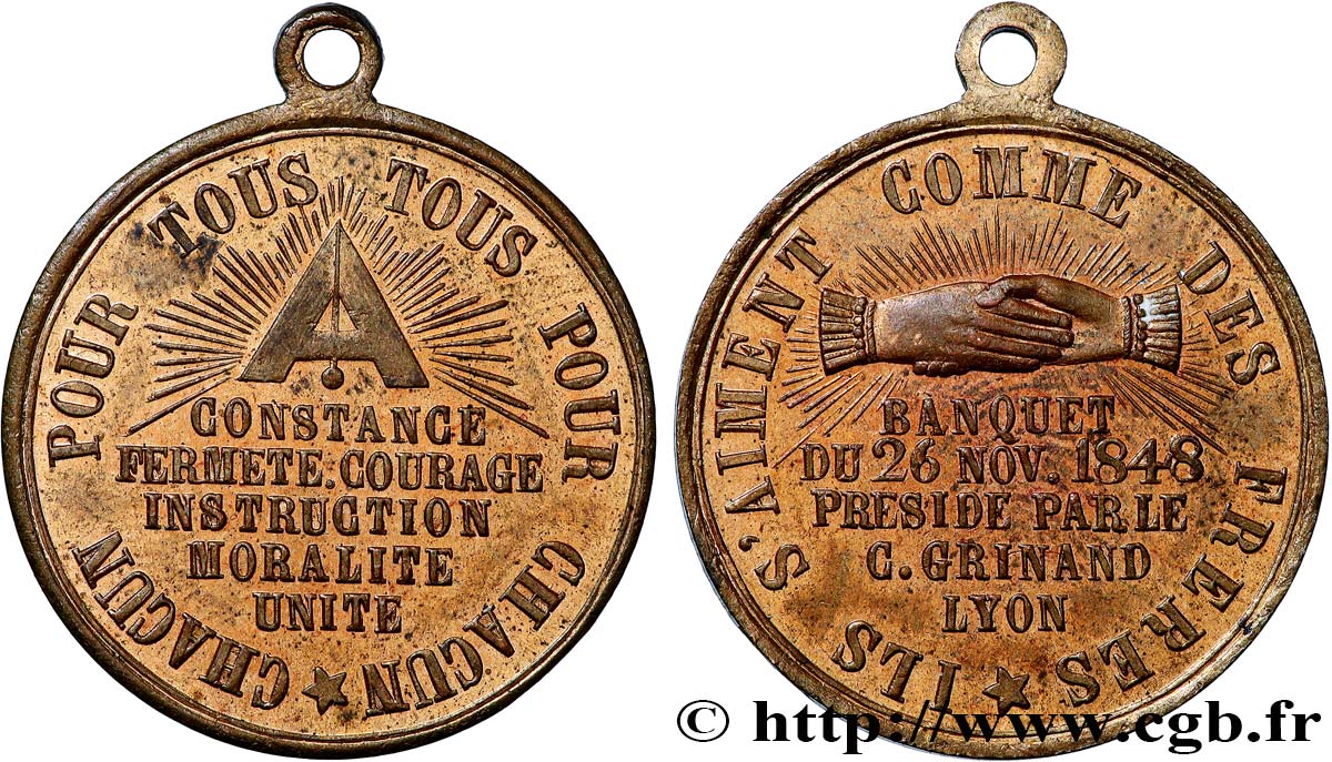 DEUXIÈME RÉPUBLIQUE Médaille, Banquet du 26 Novembre TTB+