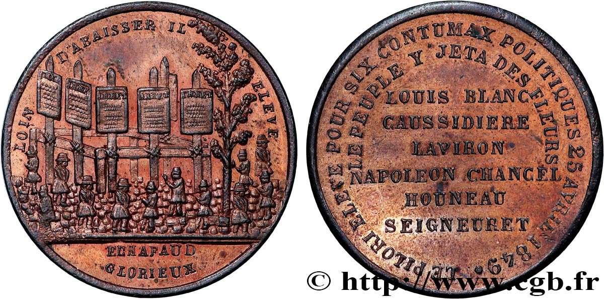 SECOND REPUBLIC Médaille, Condamnation par contumace de six participants à la manifestation de mai 1848 AU