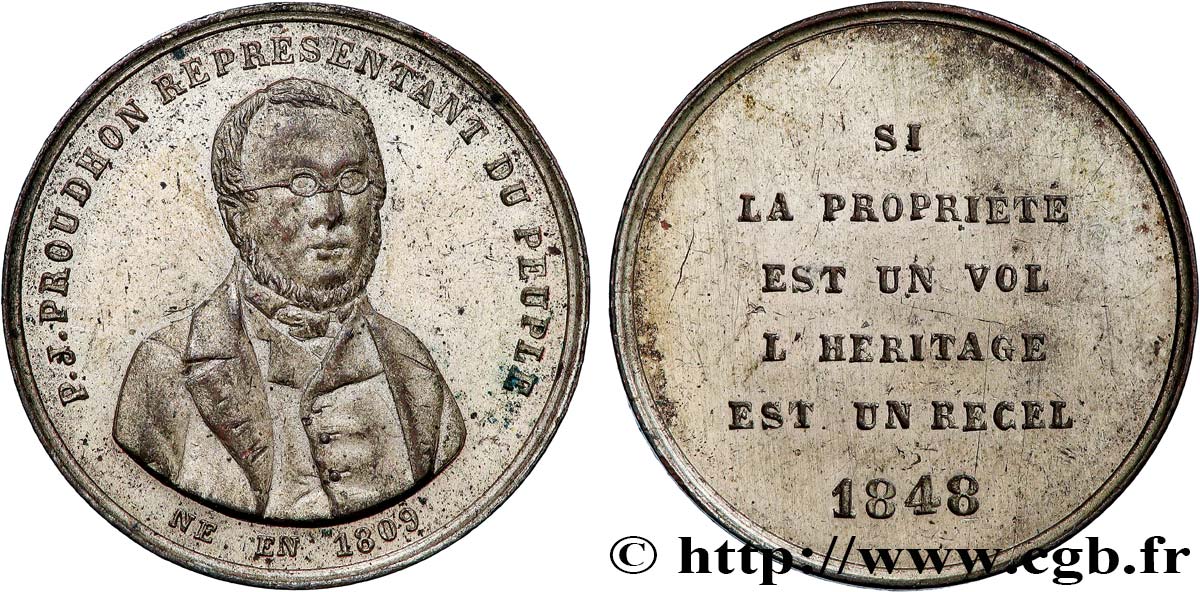 DEUXIÈME RÉPUBLIQUE Médaille, Exposition des théories de Pierre Joseph PROUDHON TTB
