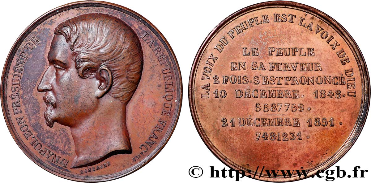 SECOND REPUBLIC Médaille, Élection du président Louis Napoléon Bonaparte XF