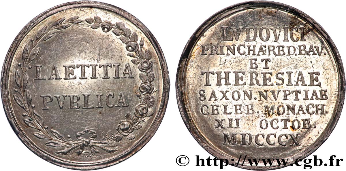 GERMANY - KINGDOM OF BAVARIA - LUDWIG I Médaille, Mariage de Louis de Bavière avec Thérèse de Saxe-Hildburghausen AU