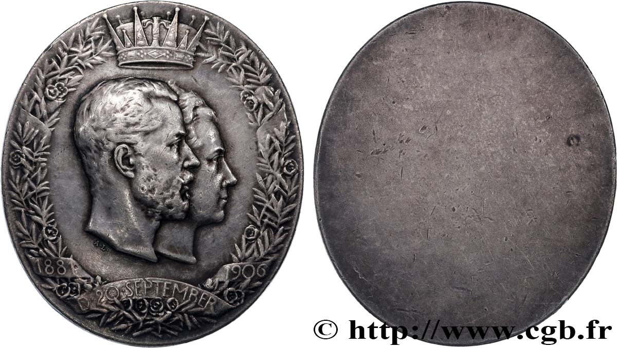 SUÈDE - GUSTAVE V Médaille, Noces d’argent de Gustave V de Suéde et de Victoria de Bade q.SPL