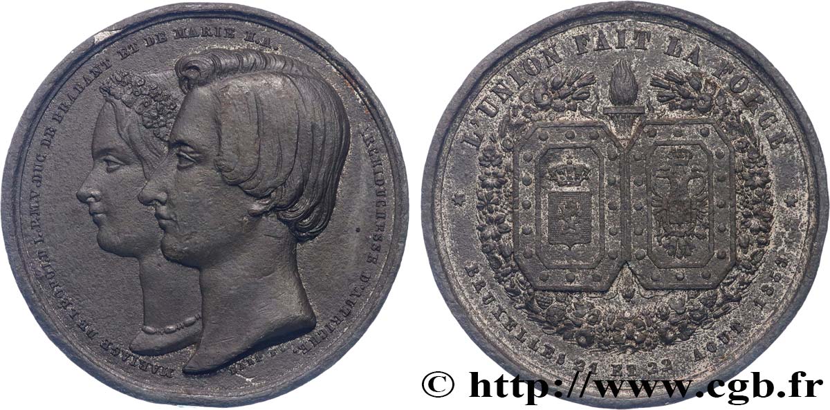BELGIQUE - ROYAUME DE BELGIQUE - LÉOPOLD II Médaille, mariage de Léoplod II et Marie Henriette de Hasbourg-Lorraine BB