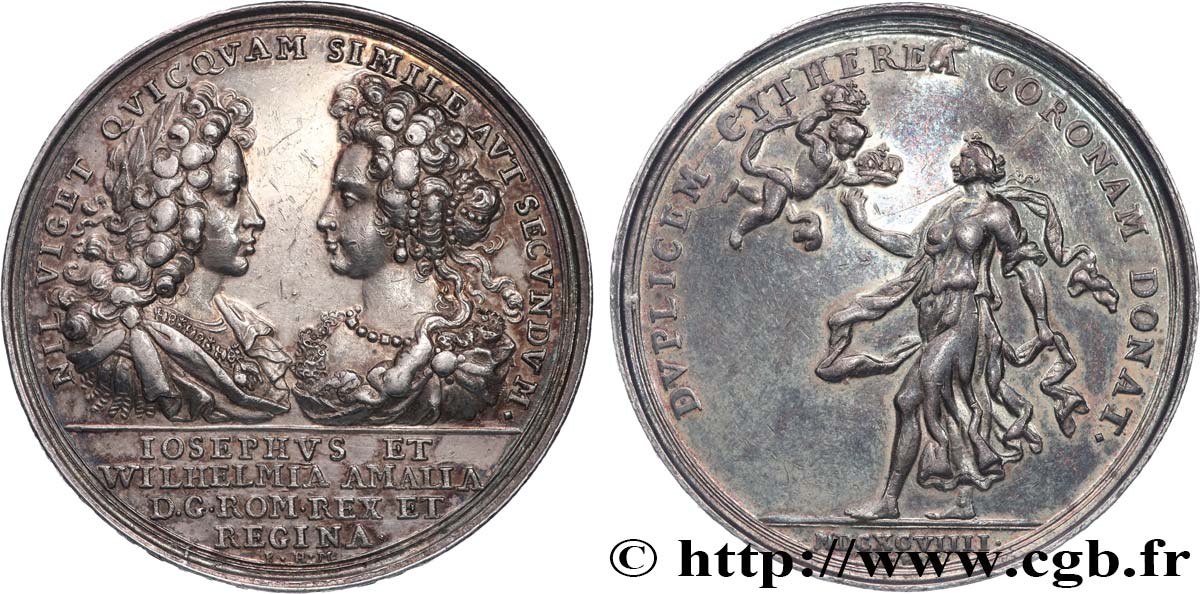AUTRICHE - SAINT-EMPIRE ROMAIN GERMANIQUE - JOSEPH Ier Médaille, Mariage de Joseph Ier et Wilhelmine Amalie de Braunschweig Lünebourg TTB+/TTB