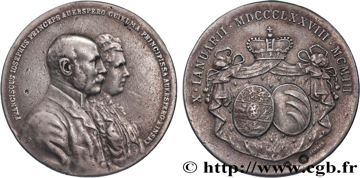 AUTRICHE - FRANÇOIS-JOSEPH Ier Médaille, Noces d’argent de François Joseph, Prince d’Auersperg, et Wilhelmine BC+