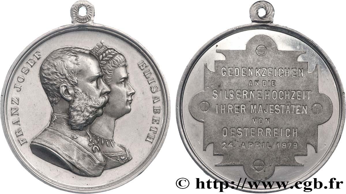 AUSTRIA - FRANZ-JOSEPH I Médaille, Noces d’argent de l’empereur François Joseph d’Autriche et d’Elisabeth Amélie Eugénie de Wittelbach, duchesse de Bavière AU