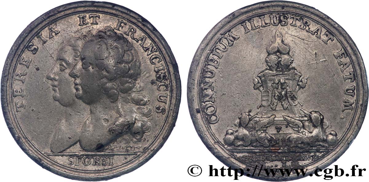 AUTRICHE - MARIE-THÉRÈSE Médaille, Mariage de François III de Lorraine et de Marie-Thérèse d’Autriche BC+