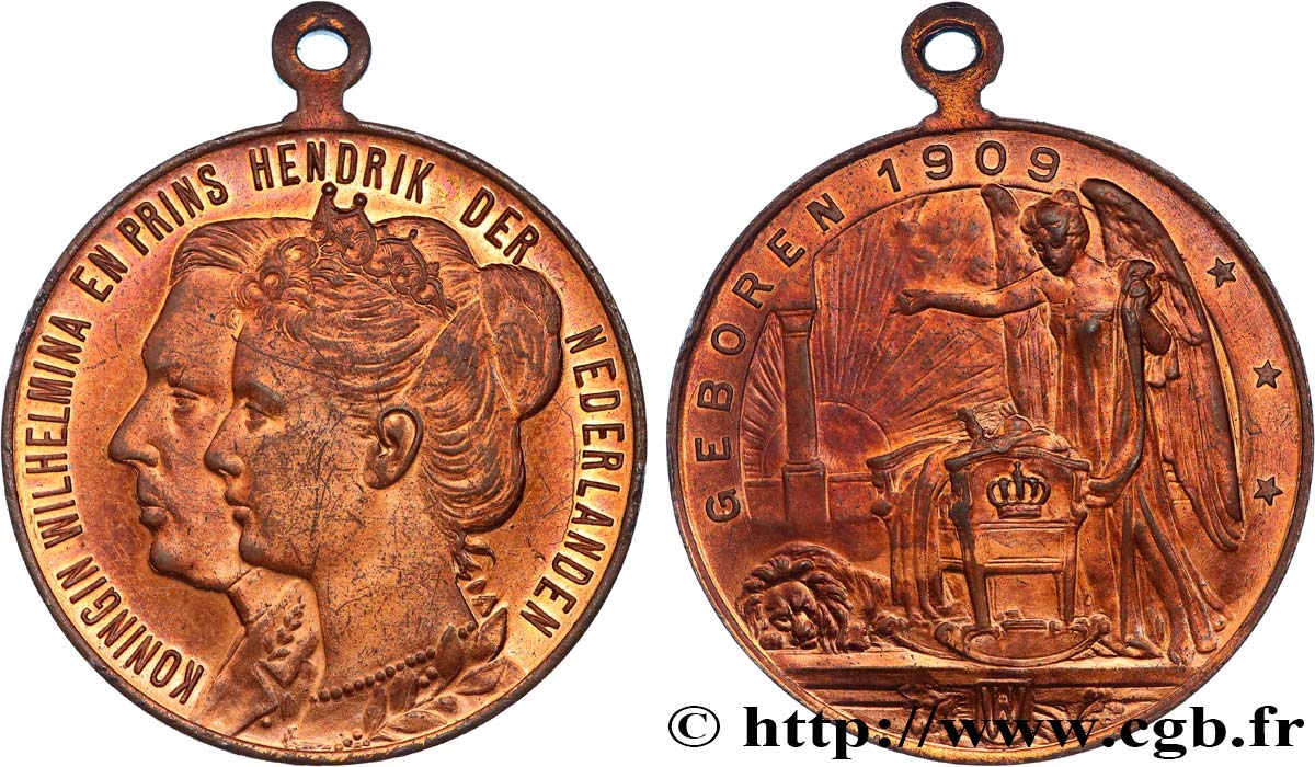 PAYS-BAS - ROYAUME DES PAYS-BAS - WILHELMINE Médaille, Naissance de Juliana, fille de Henri de Mecklembourg-Schwerin et de Wilhelmine des Pays Bas AU