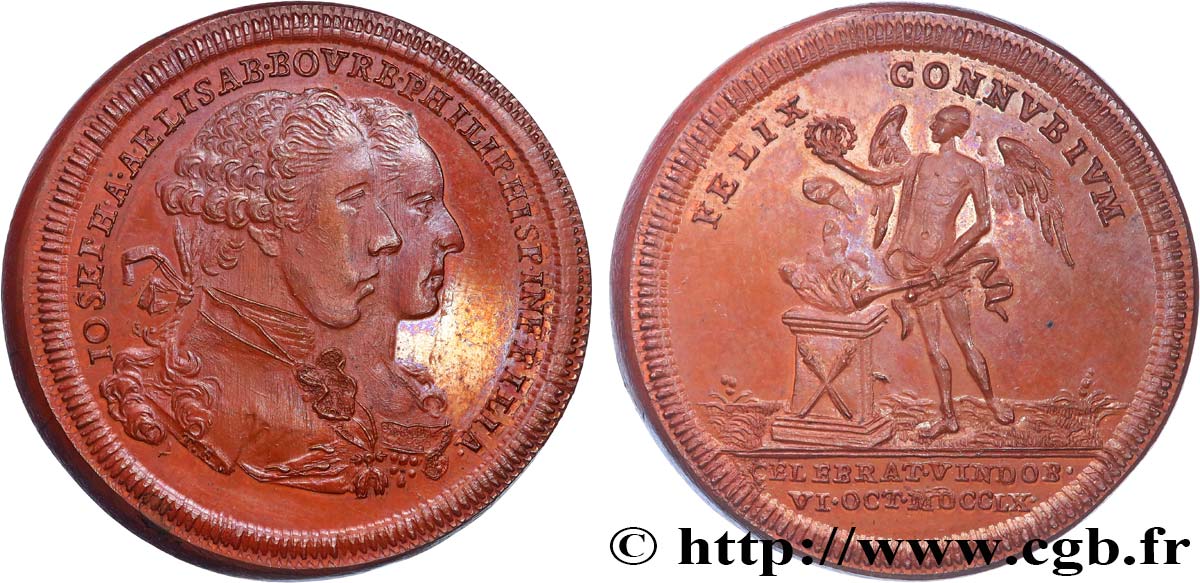 AUTRICHE - JOSEPH II Médaille, Mariage de l’archiduc d’Autriche Joseph et d’Isabelle de Bourbon-Parme EBC