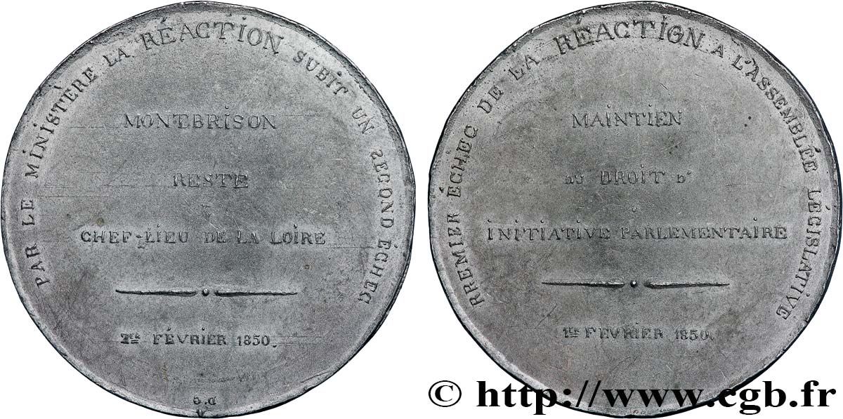 DEUXIÈME RÉPUBLIQUE Médaille, Échecs de la Réaction TTB