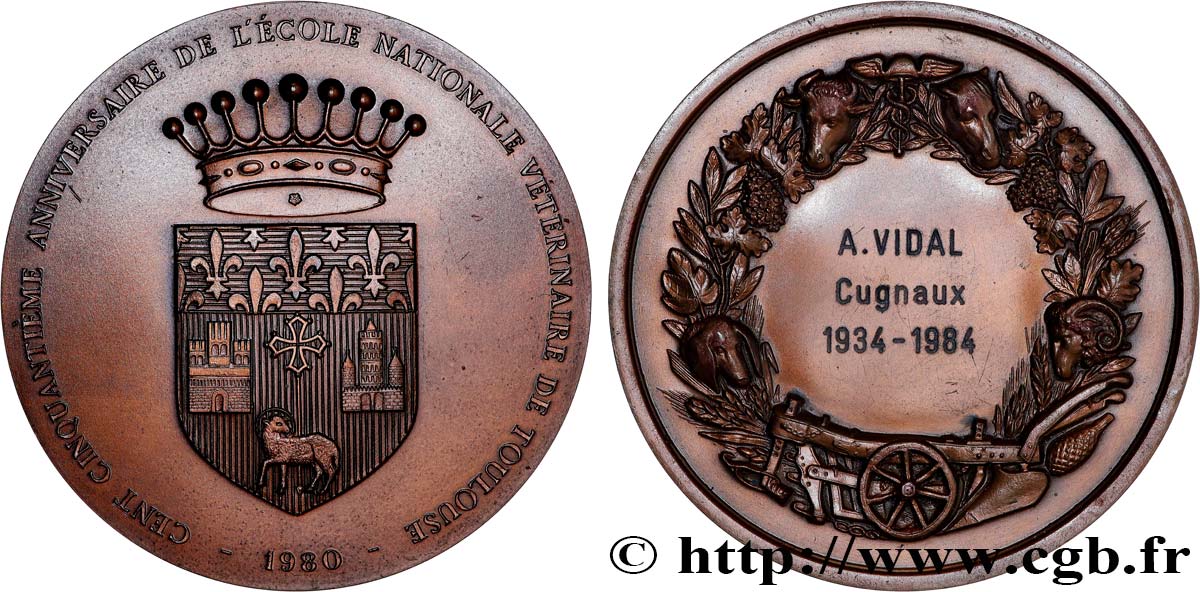CINQUIÈME RÉPUBLIQUE Médaille, 150e anniversaire de l’École nationale vétérinaire de Toulouse SUP