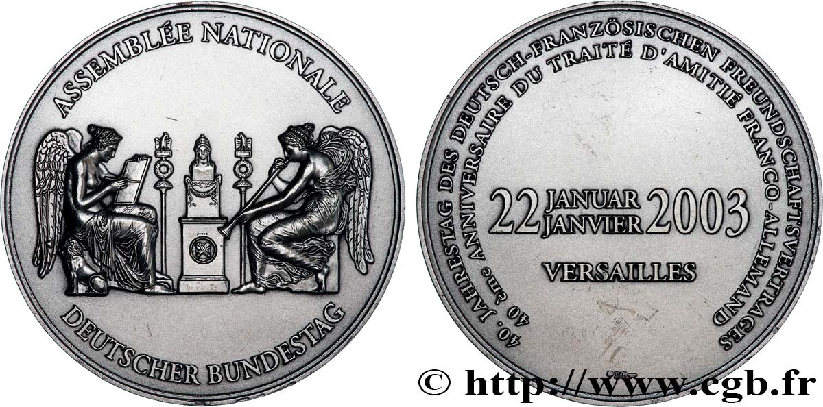 CINQUIÈME RÉPUBLIQUE Médaille, Assemblée nationale, 40e anniversaire du traité franco-allemand SUP