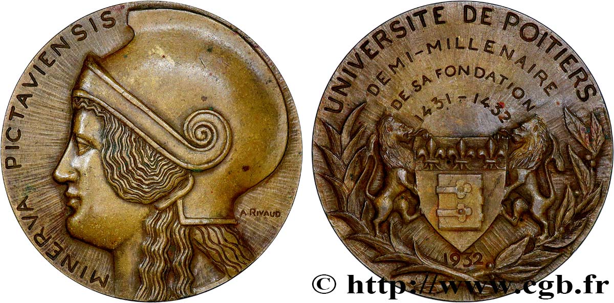 TROISIÈME RÉPUBLIQUE Médaille, demi-millénaire de l’Université de Poitiers TTB+