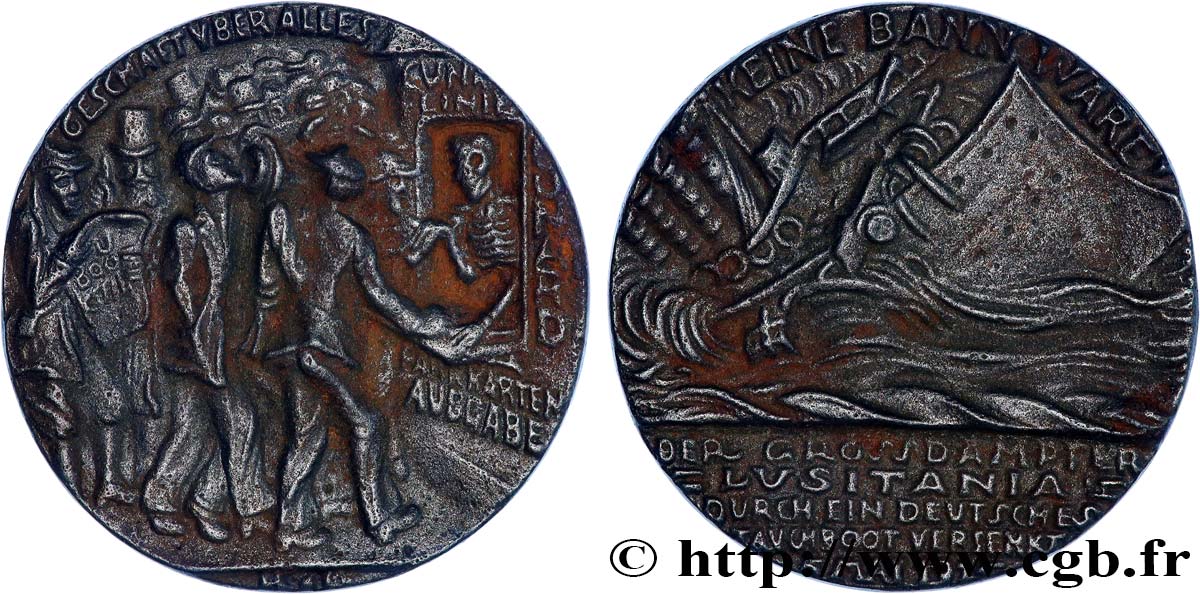 TROISIÈME RÉPUBLIQUE Médaille, Torpillage du Lusitania TTB+