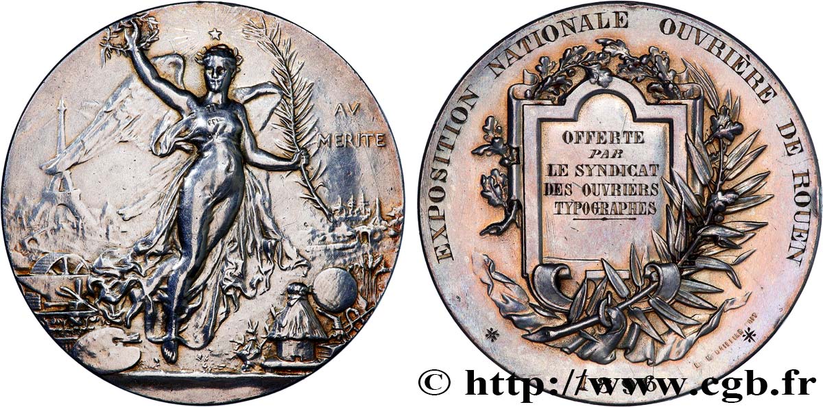 TERCERA REPUBLICA FRANCESA Médaille, Au mérite, Exposition nationale ouvrière de Rouen MBC/MBC+