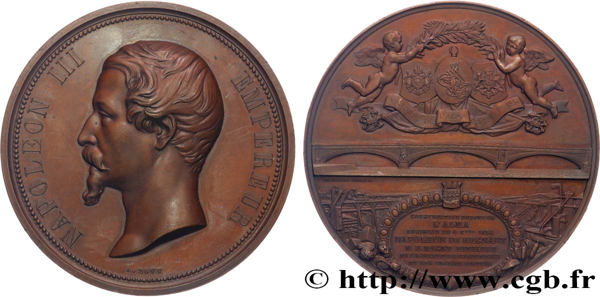 ZWEITES KAISERREICH Médaille, Construction du pont de l’Alma à Paris VZ