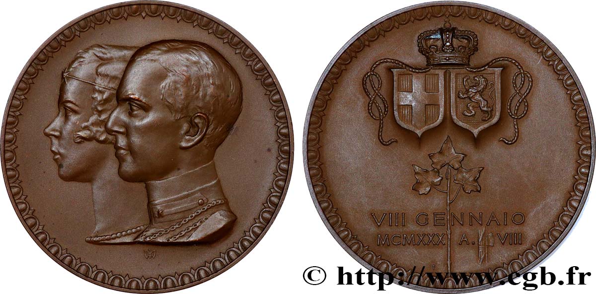 ITALY - KINGDOM OF ITALY - VICTOR-EMMANUEL III Médaille, Mariage d’Humbert de Savoie et de Marie-José de Belgique AU