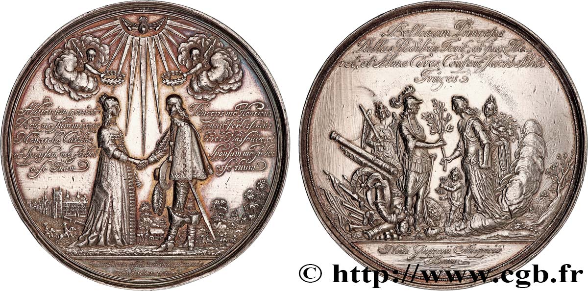 ORANGE - PRINCIPAUTÉ D ORANGE - GUILLAUME II DE NASSAU Médaille, Mariage de Guillaume II d’Orange et Marie TTB