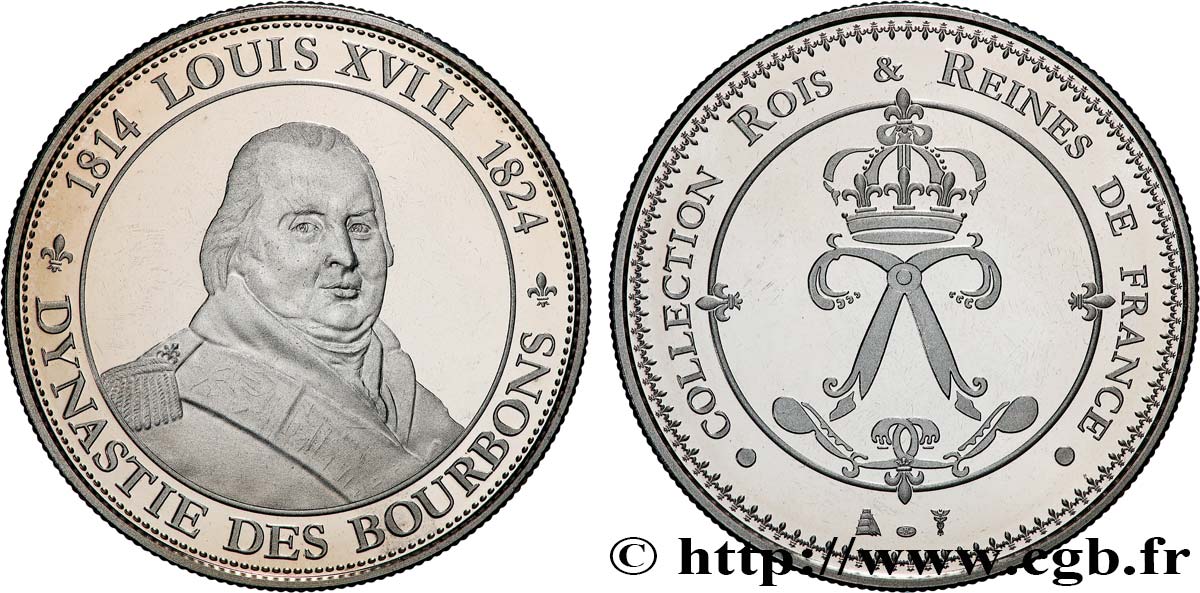 COLLECTION ROIS & REINES DE FRANCE Médaille, Louis XVIII SPL