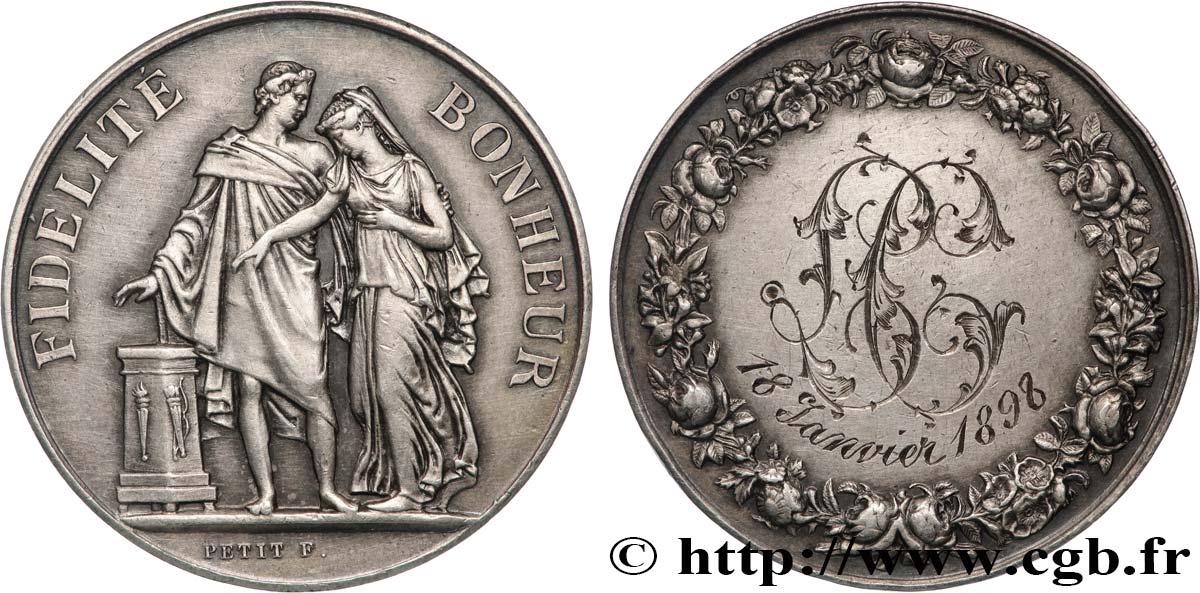 AMOUR ET MARIAGE Médaille de mariage, Fidélité et Bonheur fVZ