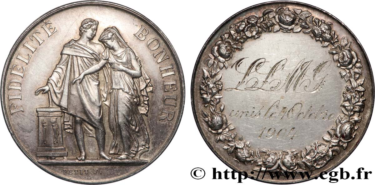 AMOUR ET MARIAGE Médaille de mariage, Fidélité et Bonheur q.SPL