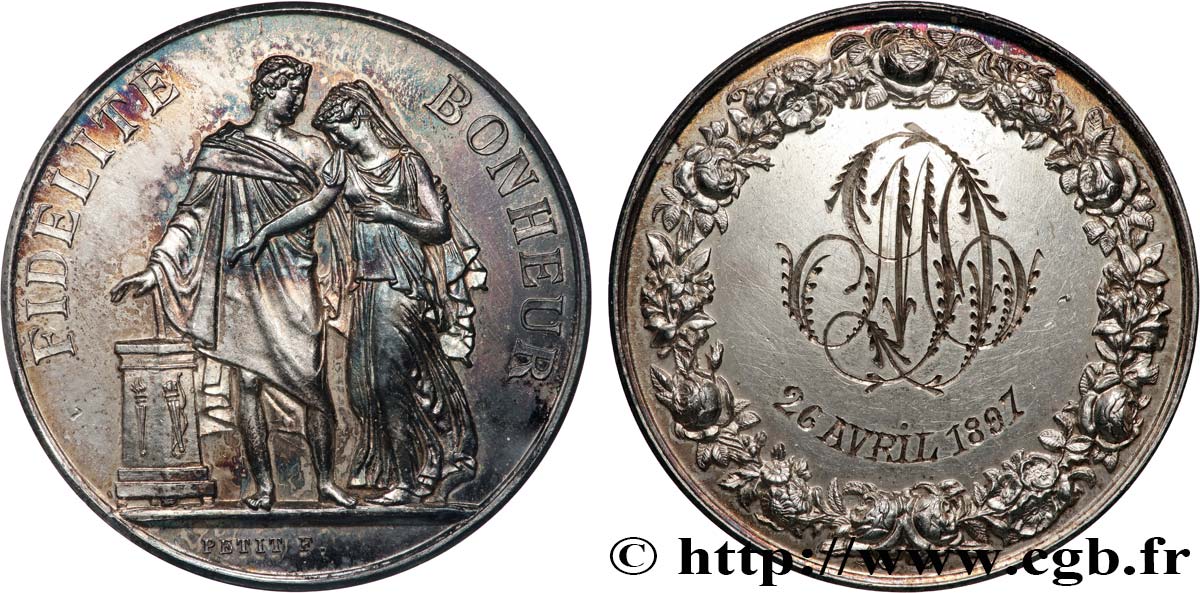 AMOUR ET MARIAGE Médaille de mariage, Fidélité et Bonheur fVZ