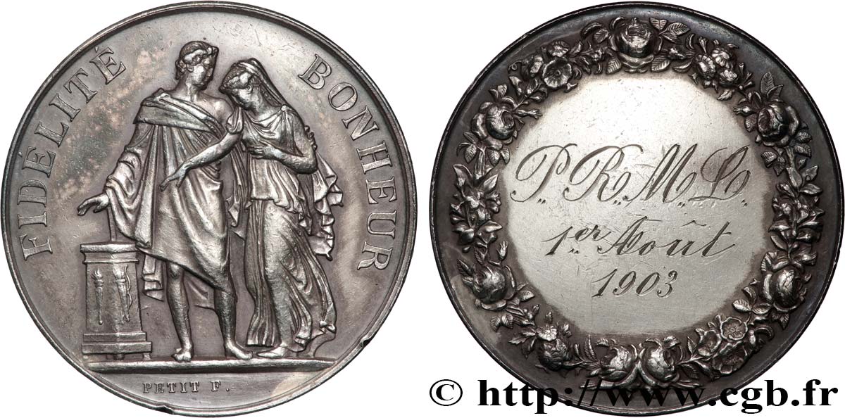 AMOUR ET MARIAGE Médaille de mariage, Fidélité et Bonheur TTB+