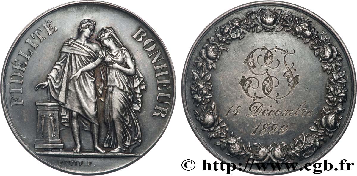 AMOUR ET MARIAGE Médaille de mariage, Fidélité et Bonheur TTB+