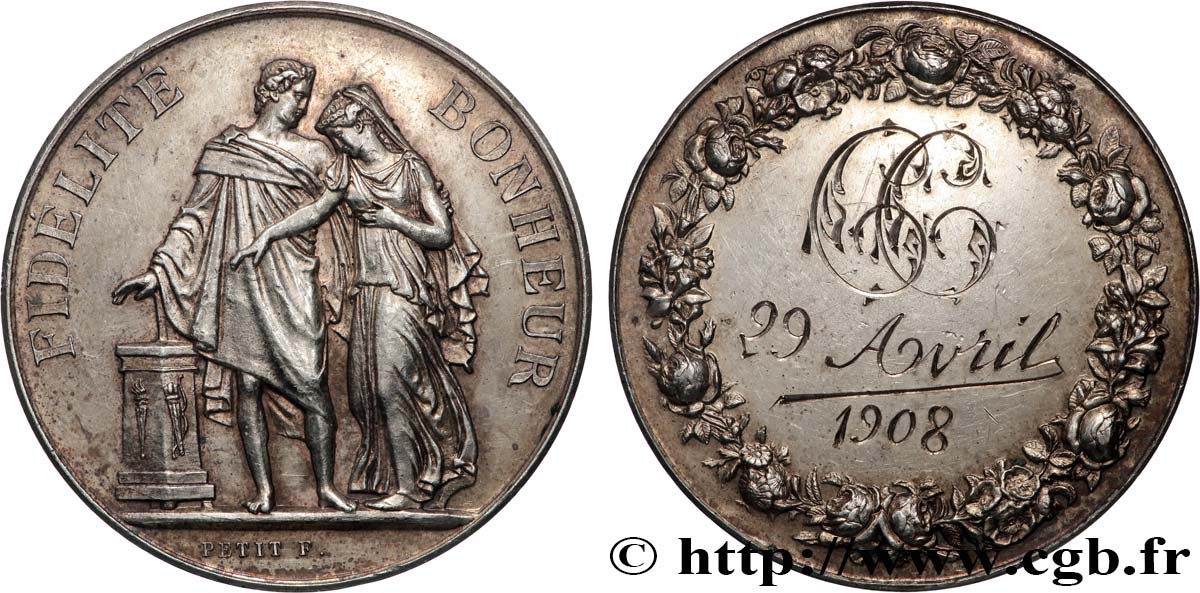 AMOUR ET MARIAGE Médaille de mariage, Fidélité et Bonheur q.SPL