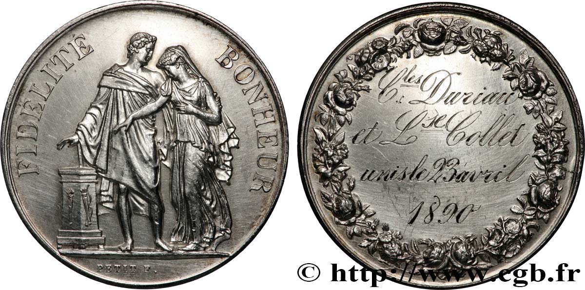 AMOUR ET MARIAGE Médaille de mariage, Fidélité et Bonheur AU
