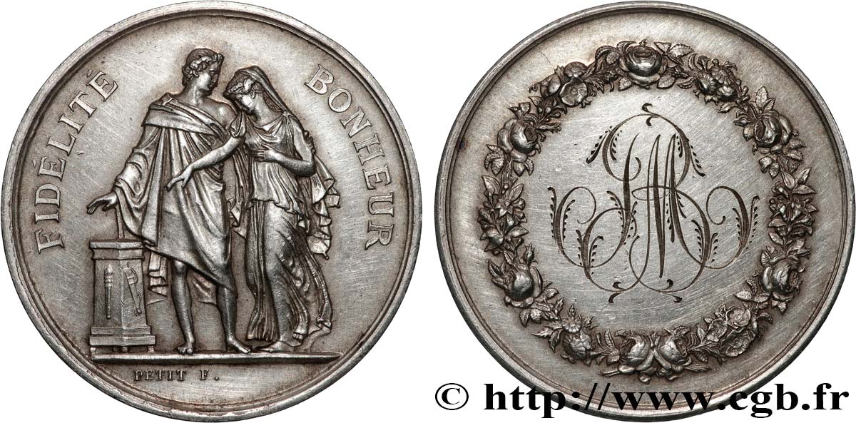 AMOUR ET MARIAGE Médaille de mariage, Fidélité et Bonheur TTB+