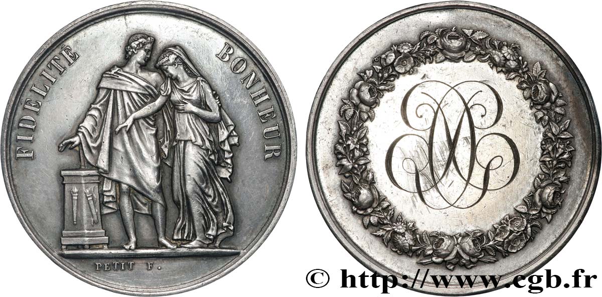 AMOUR ET MARIAGE Médaille de mariage, Fidélité et Bonheur TTB+