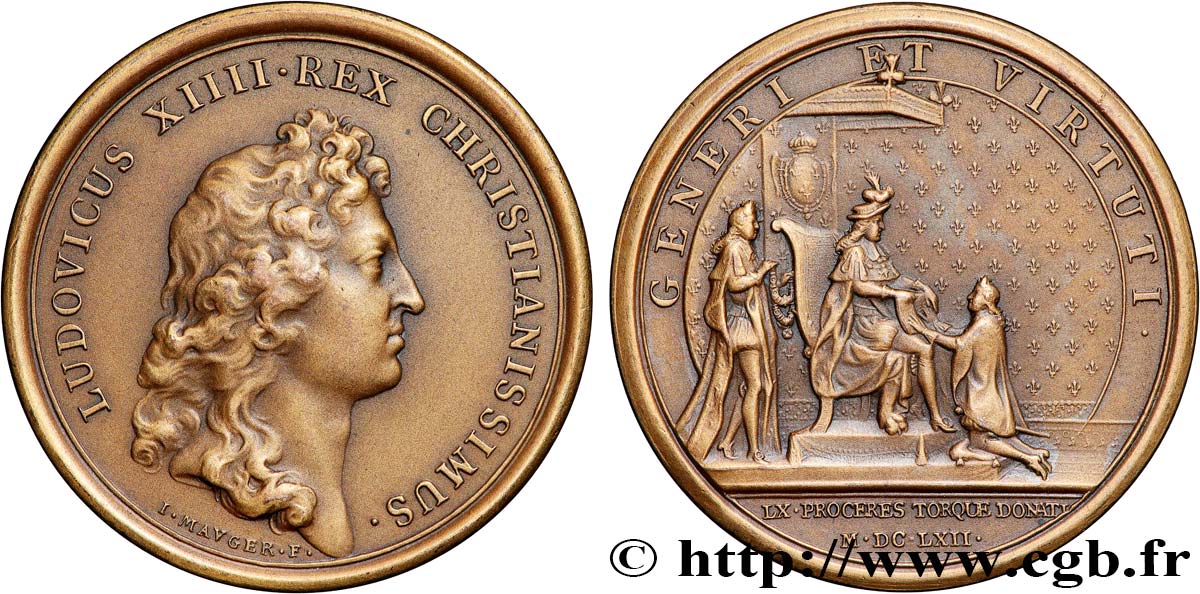 LOUIS XIV  THE SUN KING  Médaille, Promotion de 60 chevaliers de l’Ordre du Saint-Esprit, refrappe AU