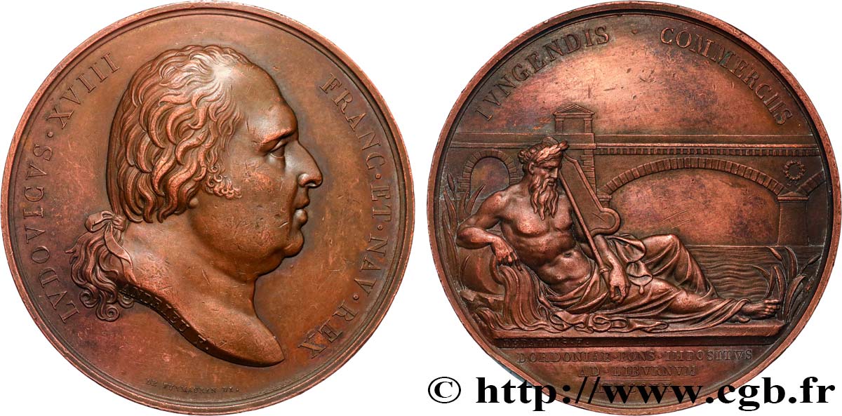 LOUIS XVIII Médaille, Pont sur la Dordogne XF