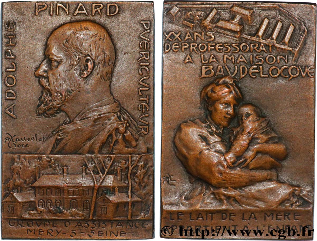 TROISIÈME RÉPUBLIQUE Plaquette, Adolphe Pinard, 20 ans de professorat à la maison Baudelocque TTB+