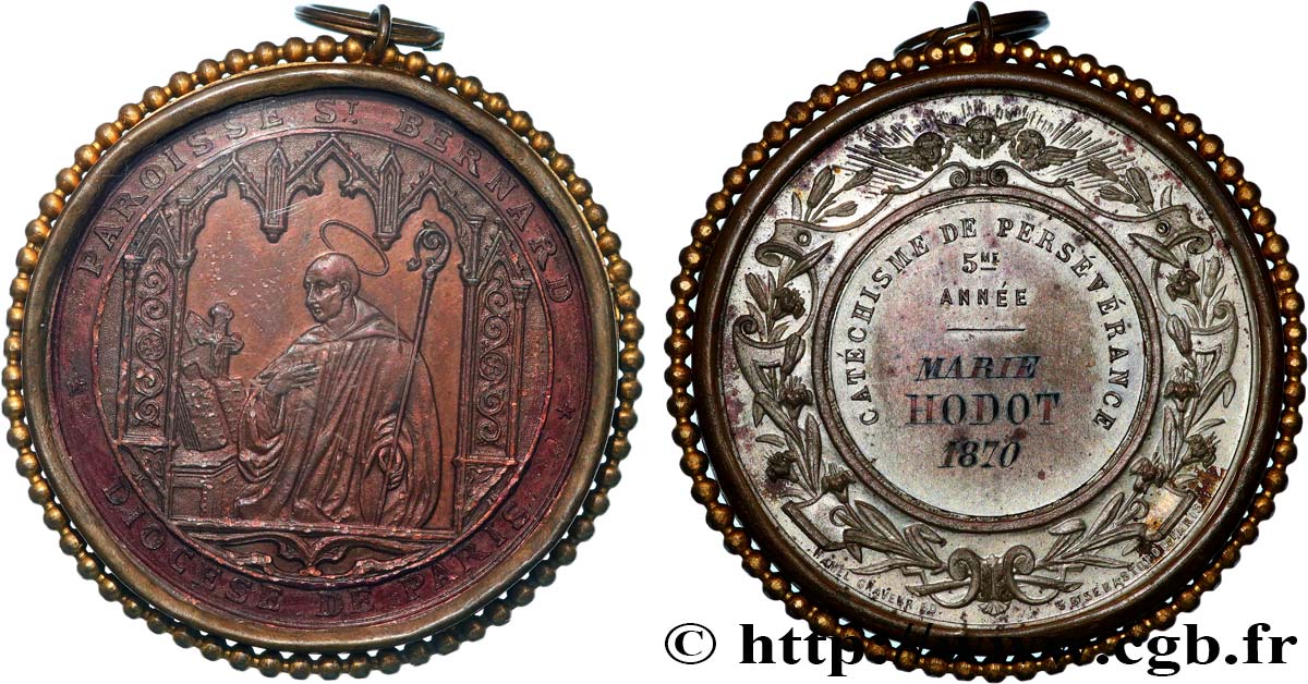 MÉDAILLES RELIGIEUSES Médaille, Catéchisme de persévérance, Paroisse Saint Bernard SUP