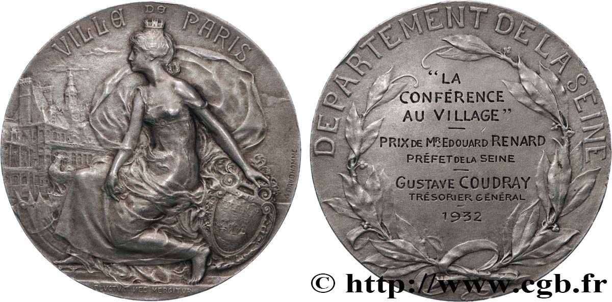 TROISIÈME RÉPUBLIQUE Médaille, Prix remis par Édouard Renard, préfet de la Seine TTB+