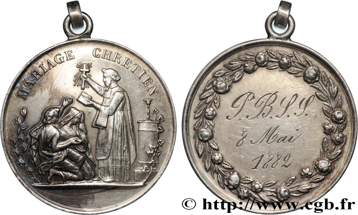 AMOUR ET MARIAGE Médaille, Mariage chrétien, transformée en pendentif MBC